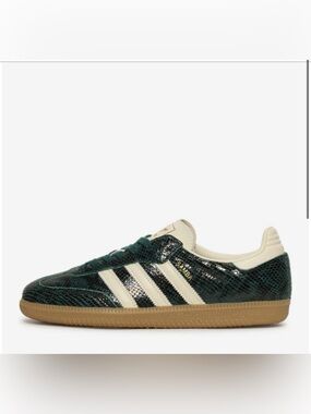 adidas Samba Dark Green Snakeskin Leather Sneaker with Cream Stripes